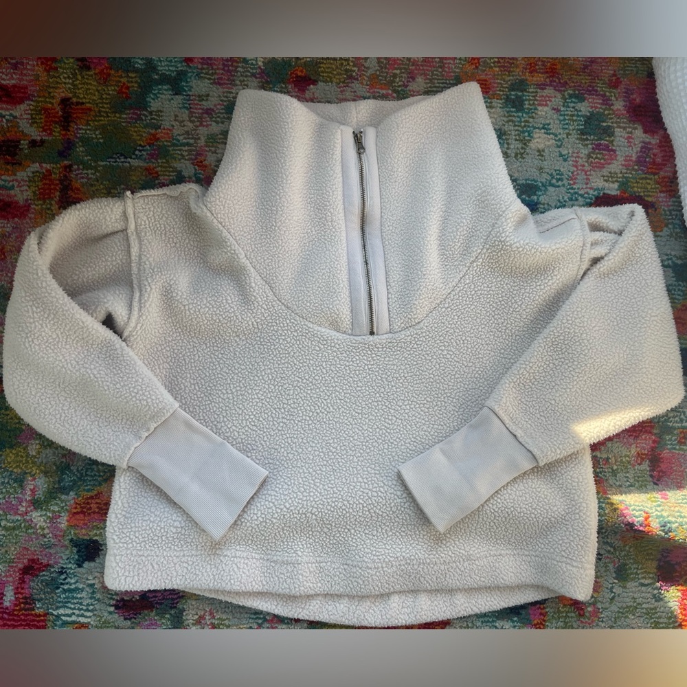 FREE PEOPLE Movement Wide Neck Cream Fleece 1/4 Zip Sherpa Womens Large